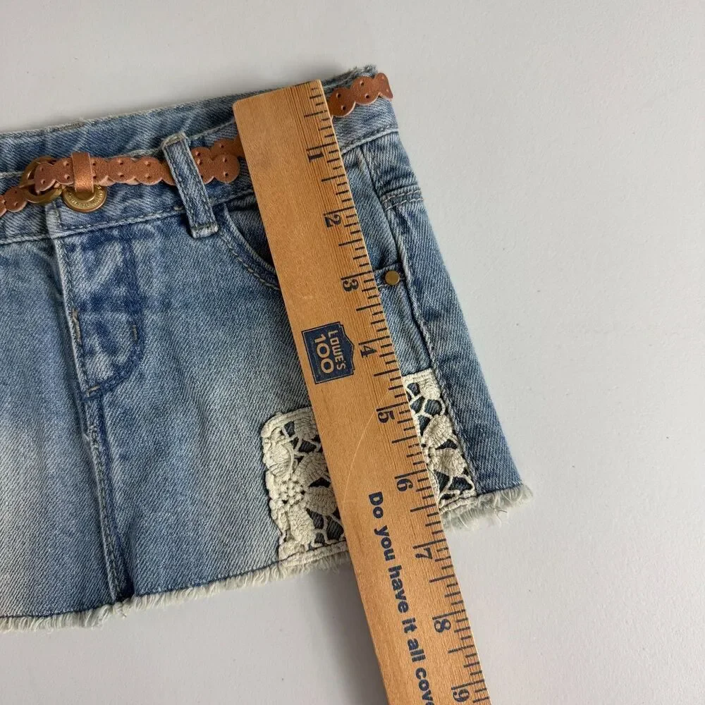 Zara Baby Girl Denim Skirt Belted Crochet Lace Detail Size 12 - 18 Months